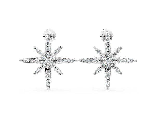 Silver Pavé Diamond Starburst Stud Earrings