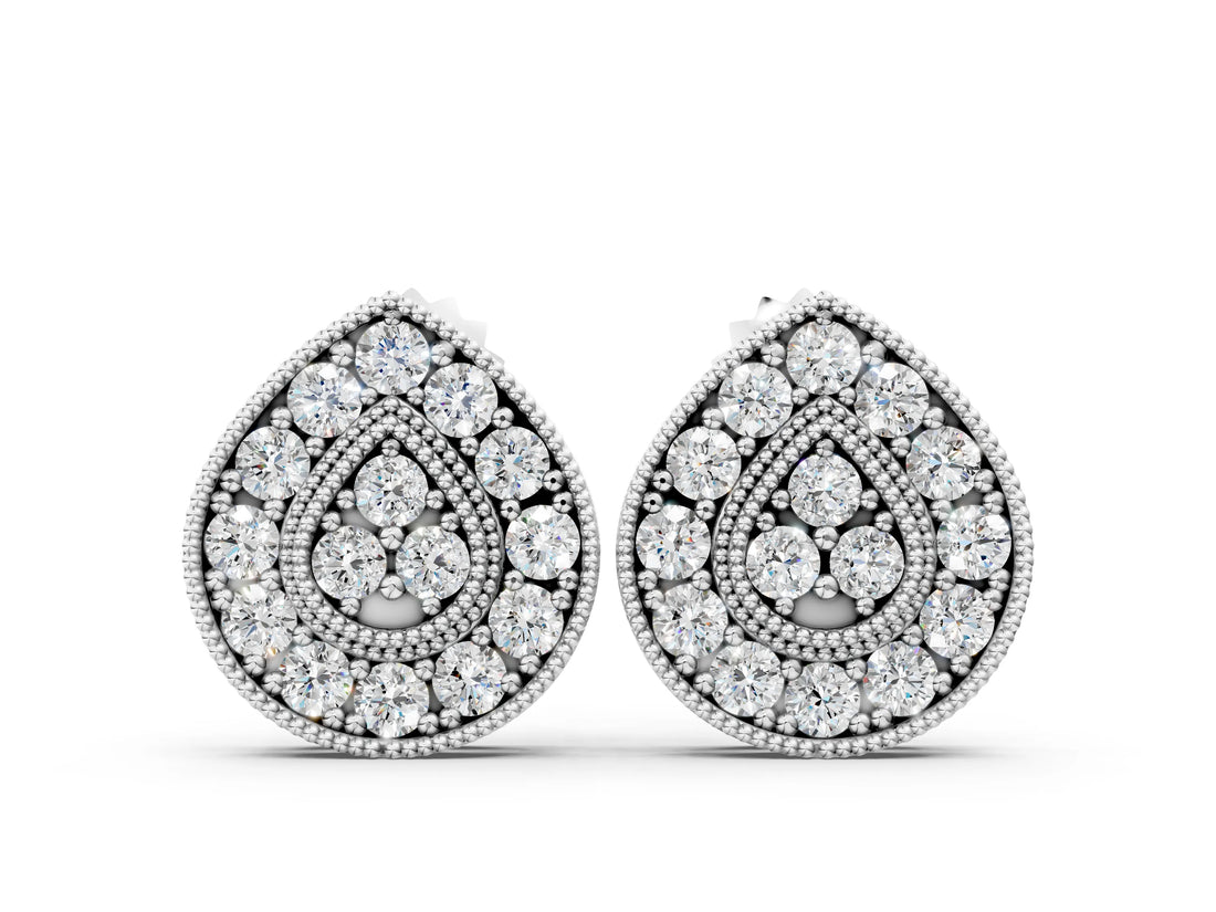 Silver Pavé Pear-Shaped Halo Stud Earrings with Milgrain Detailing_9