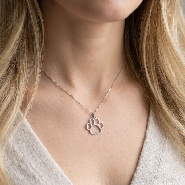 White gold Pavé Round Diamond Paw Pendant