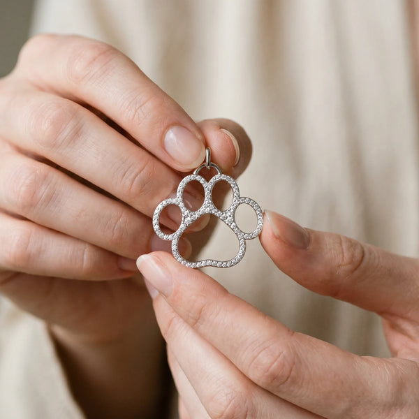 Silver Pavé Round Diamond Paw Pendant