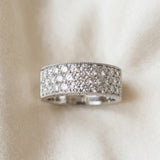 Silver Pavé Round Diamond Wide Band with Milgrain Edge_15