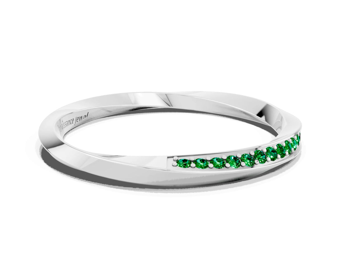 Silver Pavé Round Emerald Twist Band
