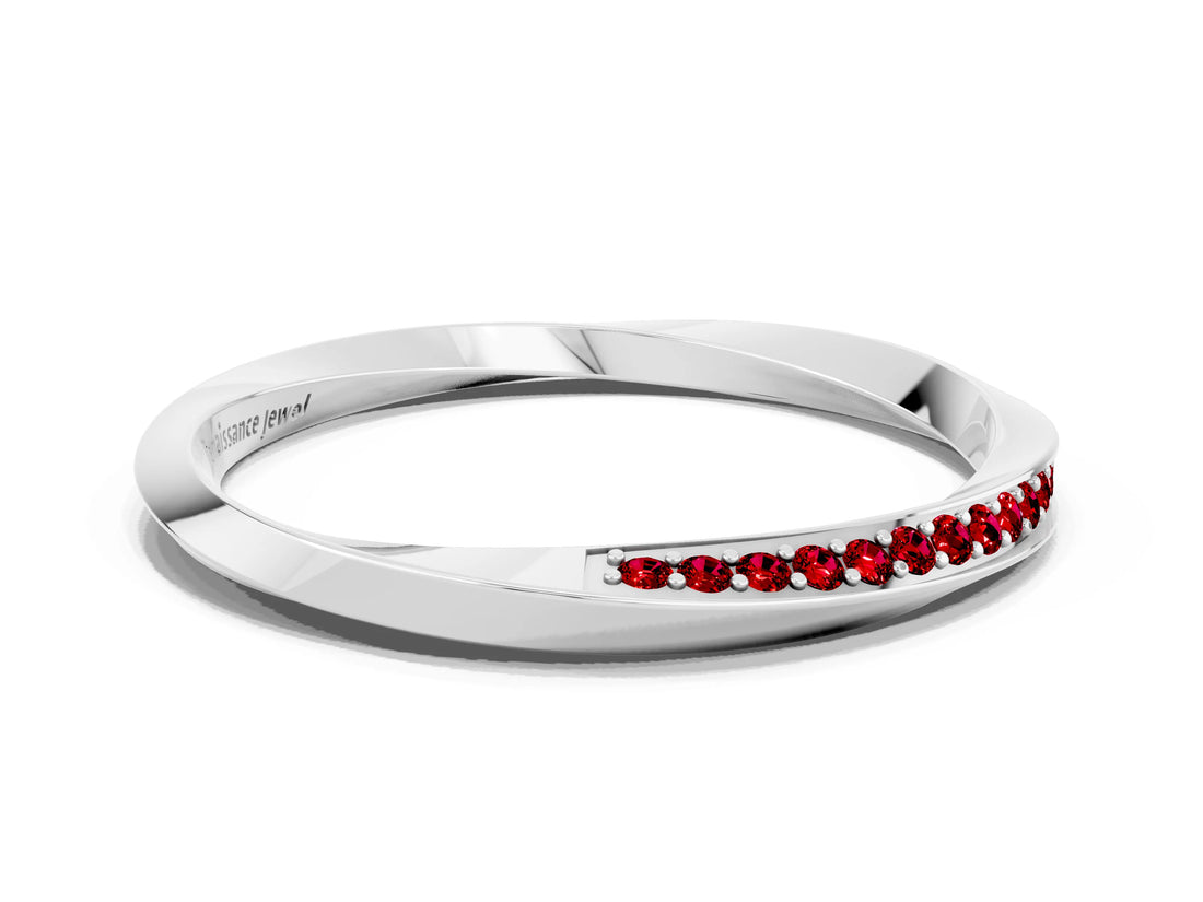 Silver Pavé Round Ruby Twist Band