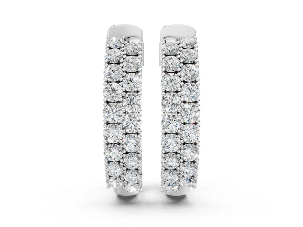 Silver Pave Round Diamond Hoop Earrings with Channel Band and Shared Prong Setting