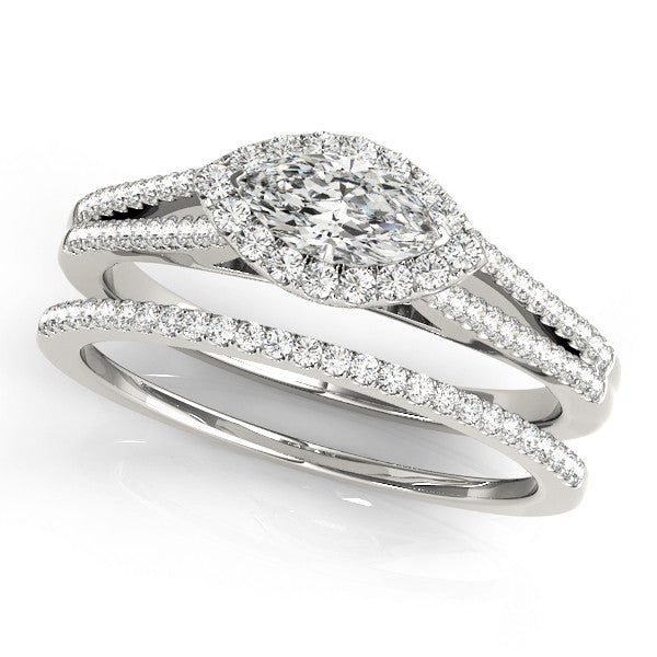 Silver Pave Split Shank Halo Pear Cut Prong Set Ring 2