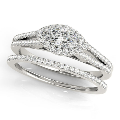 Silver Pave Split Shank Halo Pear Cut Prong Set Ring 2