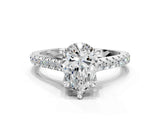 Silver Pear Brilliant Diamond Solitaire with Pavé Band and Four-Prong Setting