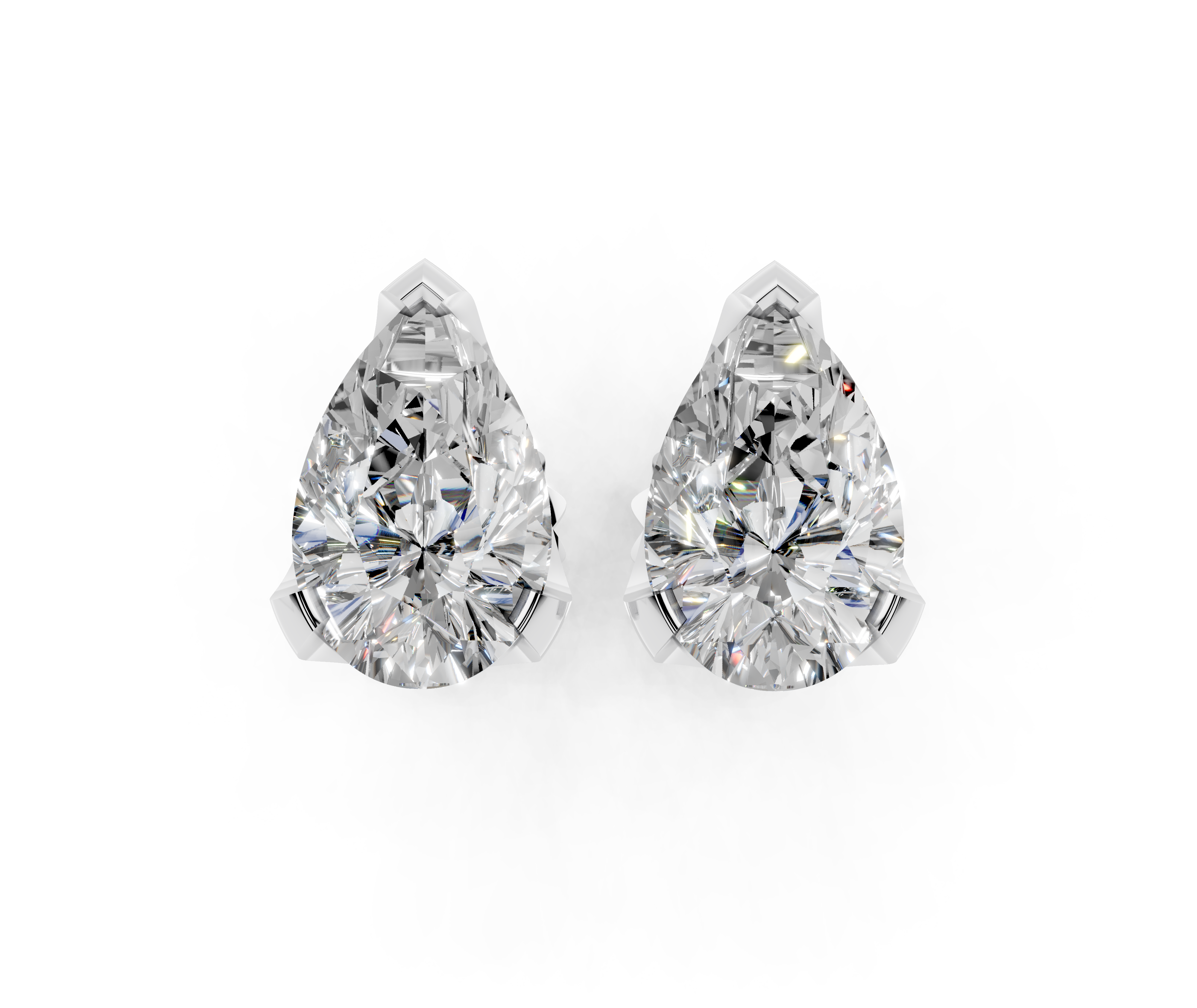 Silver Pear Brilliant Diamond Stud Earrings 1