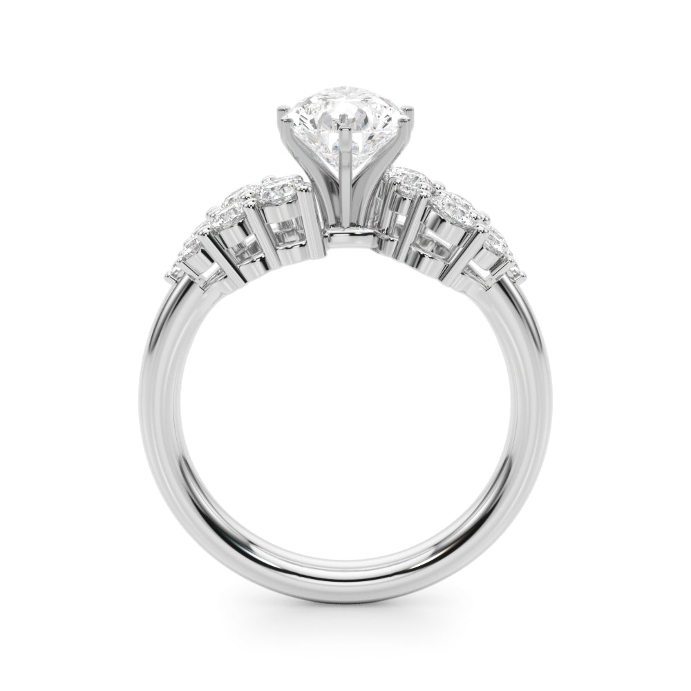 Silver Pear Cluster Diamond Engagement Ring with Pavé Band and Four-Prong Setting 1