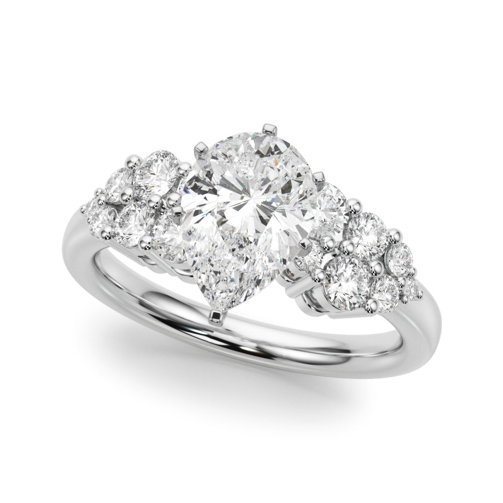 Silver Pear Cluster Diamond Engagement Ring with Pavé Band and Four-Prong Setting 2
