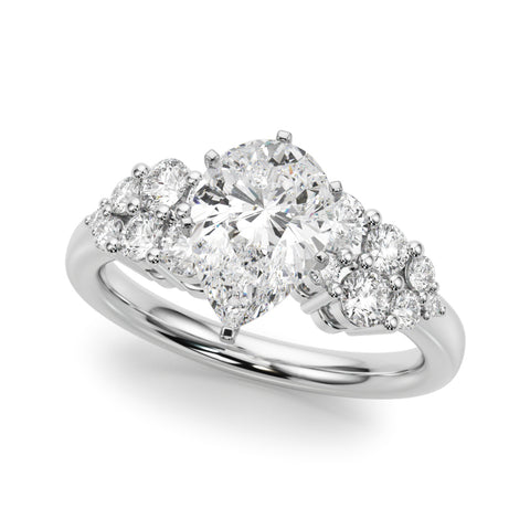 Silver Pear Cluster Diamond Engagement Ring with Pavé Band and Four-Prong Setting 2
