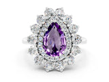 Silver Pear Cut Amethyst Floral Double Halo Engagement Ring with Prong Setting_151