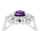 Silver Pear Cut Amethyst Floral Double Halo Engagement Ring with Prong Setting_155