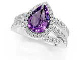 Silver Pear Cut Amethyst Halo Ring with Round Split Shank and Prong Setting_67