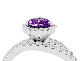 Silver Pear Cut Amethyst Halo Ring with Round Split Shank and Prong Setting_70