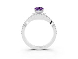 Silver Pear Cut Amethyst  Halo Twist Band Solitaire Prong Setting Ring_15