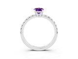 Silver Pear Cut Amethyst Solitaire Pavé Engagement Ring with Round Band and Prong Setting_93