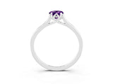 Silver Pear Cut Amethyst Solitaire Ring with Flower Prong Setting and Classic Band_15