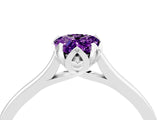 Silver Pear Cut Amethyst Solitaire Ring with Flower Prong Setting and Classic Band_16