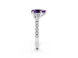 Silver Pear Cut Amethyst Solitaire Ring with Round  Pavé Band and Four-Prong Setting_38