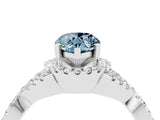 Silver Pear Cut Aquamarine  Halo Twist Band Solitaire Prong Setting Ring_16