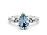 Silver Pear Cut Aquamarine Pavé Solitaire Ring with Round Band and Prong Setting_42