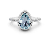 Silver Pear Cut Aquamarine Scalloped Halo Engagement Ring with Round Shared Prong Band_78