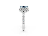 Silver Pear Cut Aquamarine Scalloped Halo Engagement Ring with Round Shared Prong Band_80