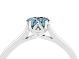 Silver Pear Cut Aquamarine Solitaire Ring with Flower Prong Setting and Classic Band_4