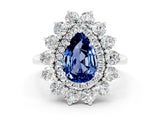 Silver Pear Cut Blue Sapphire Floral Double Halo Engagement Ring with Prong Setting_150