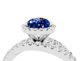 Silver Pear Cut Blue Sapphire Halo Ring with Round Split Shank and Prong Setting_70