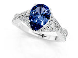 Silver Pear Cut Blue Sapphire  Halo Twist Band Solitaire Prong Setting Ring_13