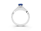 Silver Pear Cut Blue Sapphire  Halo Twist Band Solitaire Prong Setting Ring_15