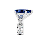 Silver Pear Cut Blue Sapphire Solitaire Pavé Engagement Ring with Round Band and Prong Setting_102