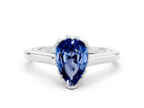 Silver Pear Cut Blue Sapphire Solitaire Ring with Flower Prong Setting and Classic Band