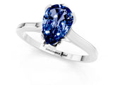 Silver Pear Cut Blue Sapphire Solitaire Ring with Flower Prong Setting and Classic Band_1
