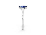 Silver Pear Cut Blue Sapphire Solitaire Ring with Flower Prong Setting and Classic Band_2