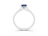 Silver Pear Cut Blue Sapphire Solitaire Ring with Flower Prong Setting and Classic Band_3