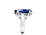Silver Pear Cut Blue Sapphire Solitaire Ring with Flower Prong Setting and Classic Band_5