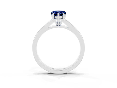 Silver Pear Cut Blue Sapphire Solitaire Ring with Pavé Band and Prong Setting_15