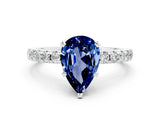 Silver Pear Cut Blue Sapphire Solitaire Ring with Round  Pavé Band and Four-Prong Setting_36