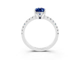 Silver Pear Cut Blue Sapphire Solitaire Ring with Round  Pavé Band and Four-Prong Setting_39
