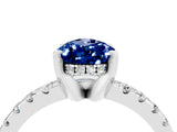 Silver Pear Cut Blue Sapphire Solitaire Ring with Round  Pavé Band and Four-Prong Setting_40