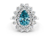 Silver Pear Cut Blue Topaz Floral Double Halo Engagement Ring with Prong Setting_151