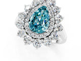 Silver Pear Cut Blue Topaz Floral Double Halo Engagement Ring with Prong Setting_152