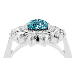 Silver Pear Cut Blue Topaz Floral Double Halo Engagement Ring with Prong Setting_155