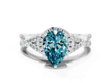 Silver Pear Cut Blue Topaz  Halo Twist Band Solitaire Prong Setting Ring_12