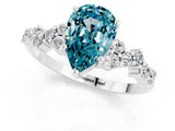 Silver Pear Cut Blue Topaz Scattered Round Accent Ring with Prong Setting_61