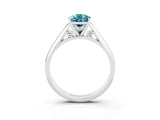Silver Pear Cut Blue Topaz Solitaire Engagement Ring with Cathedral Setting and Four-Prong Mount_3