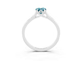 Silver Pear Cut Blue Topaz Solitaire Ring with Flower Prong Setting and Classic Band_15